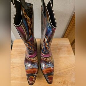 Puddles Brand- Vibrant Abstract Patterned Western Rain Boots